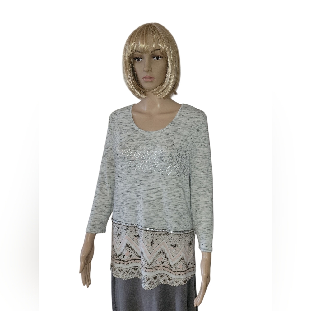 Chico's 3/4 LS Top Sz 1/M, Grey, EUC